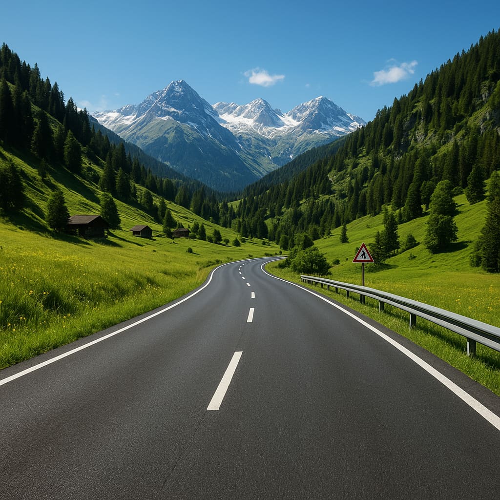Sichere Straße in österreichischer Landschaft